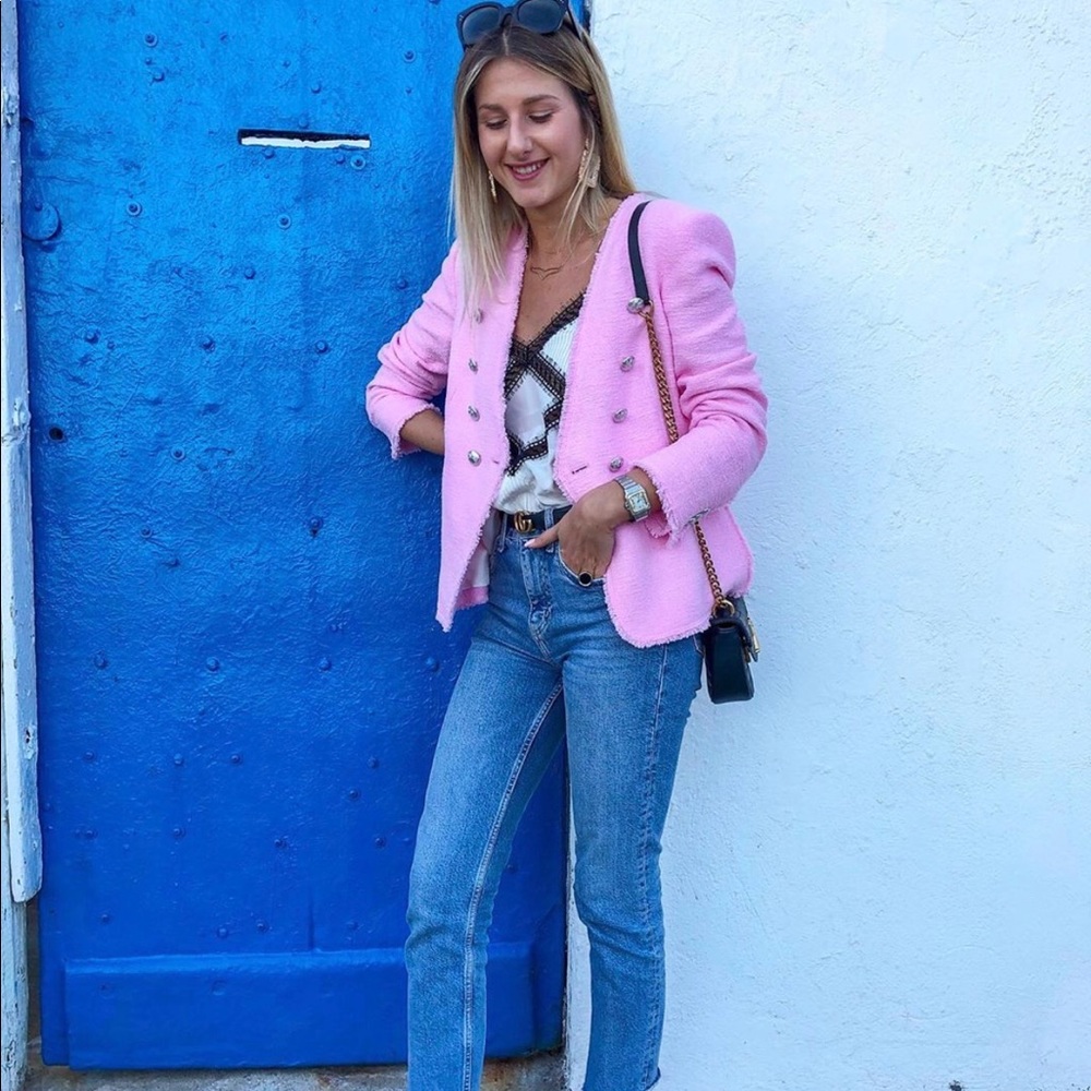BLOGGERS FAV ZARA PINK TWEED JACKET WITH BUTTONS - Picture 6 of 8